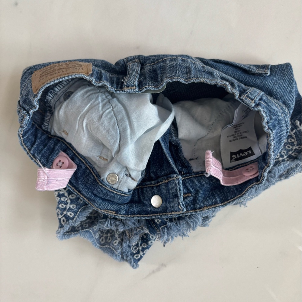 Levi's Blue Jean Shorts with White Embroidery - Picture 4 of 5
